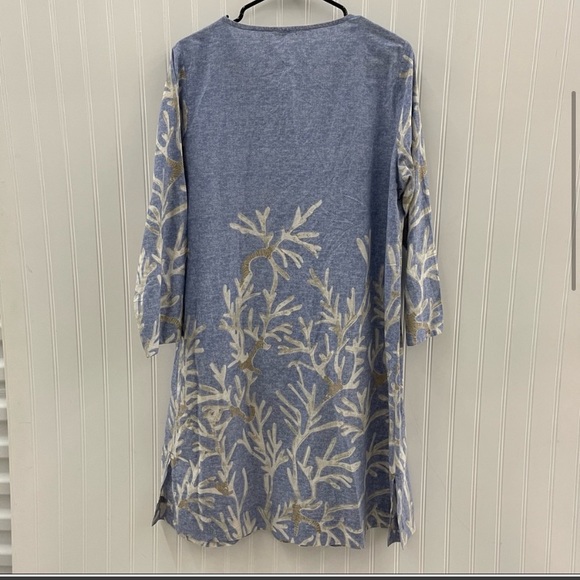 NEW CONDITION Soft Surrounds Blue Cotton Shell Seeker Embroidered Tunic Sz L - Picture 7 of 11